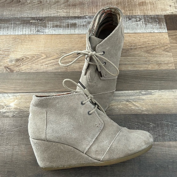 Toms Beige Suede Ankle Boots - Wedge - Picture 1 of 12